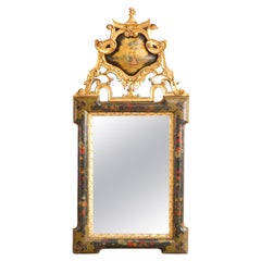 Large Italian Renaissance School Hand Painted Polychrome & Gilt Mirror, 20th C