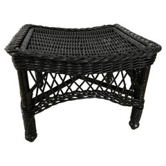 Antique Black Painted Wicker Stool