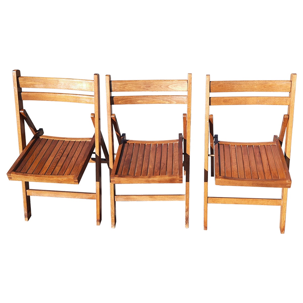Vintage Romanian Wood Slats Ladder Back Folding Chairs