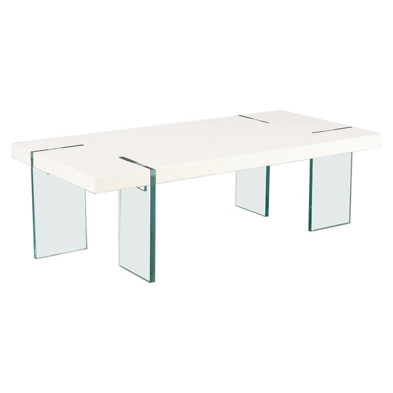 80s Italian Design Coffee Table with Glass Foot For Sale