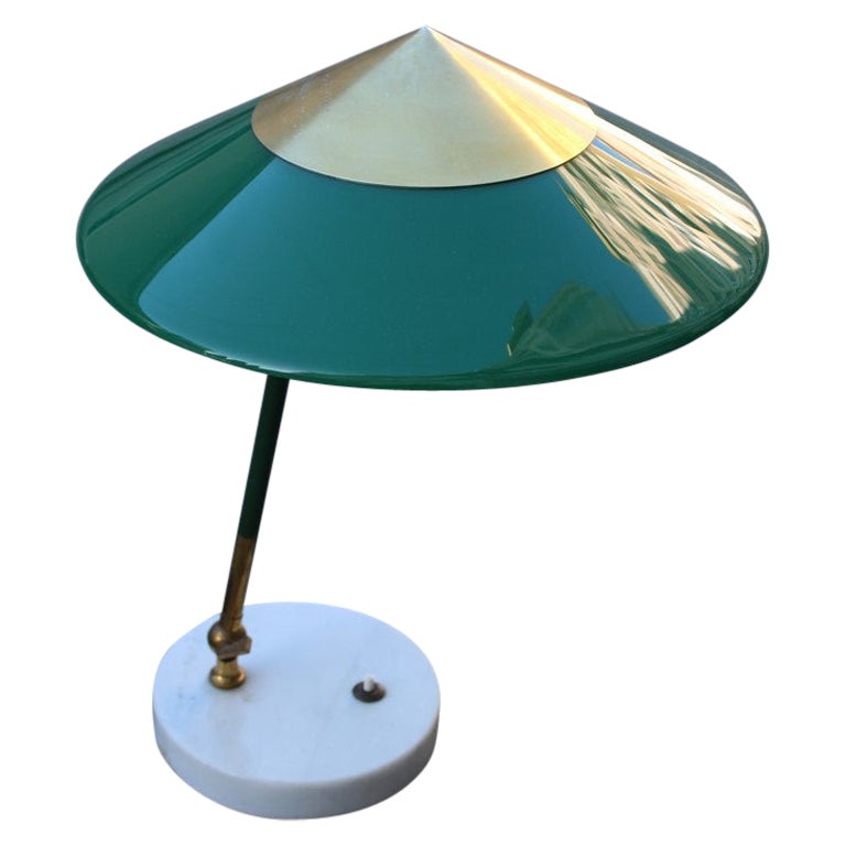 Green Stilux Table Lamp Italian Design Mid-Century Marble Base Carrara Brass