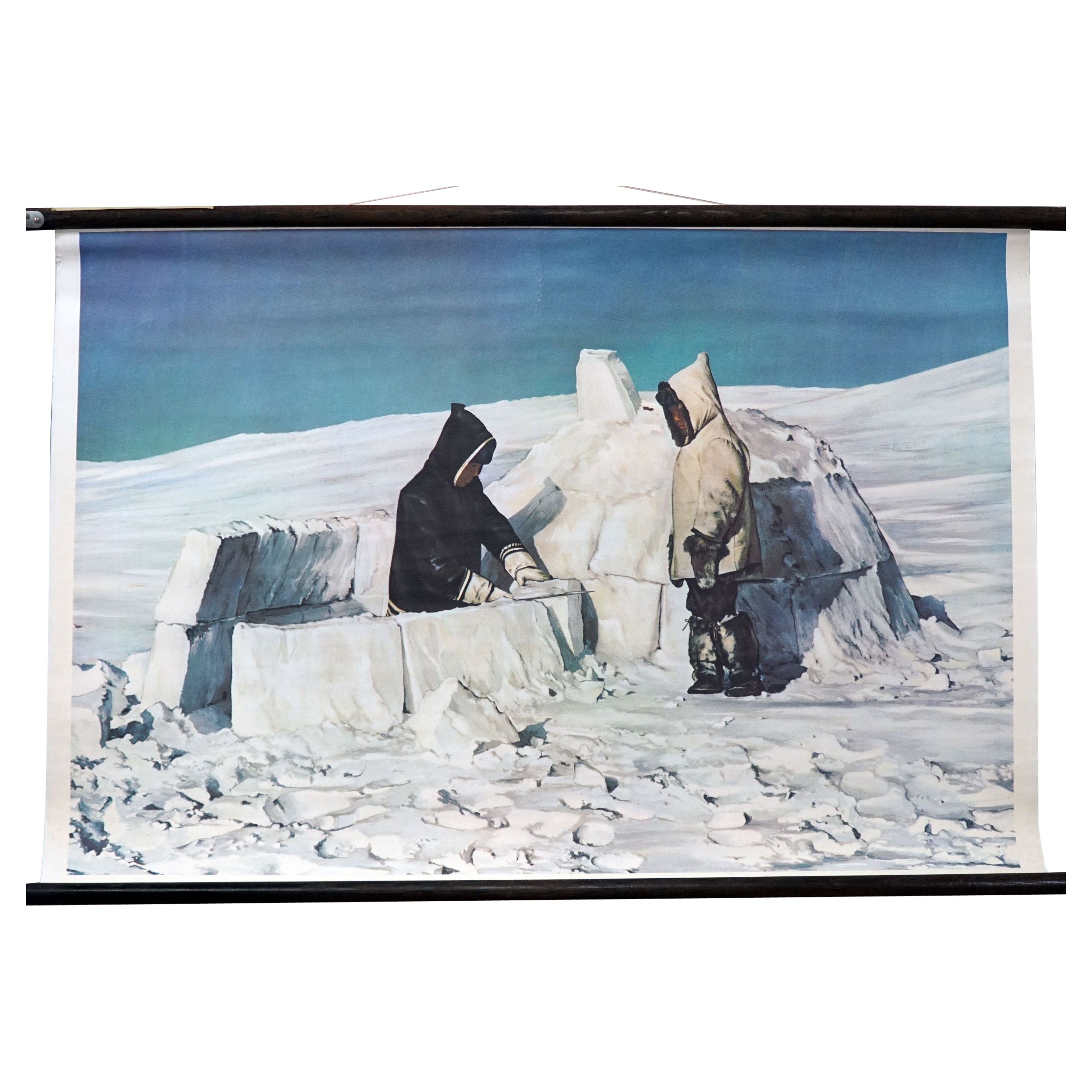 Vintage Wall Chart Countrycore Poster Igloo with Eskimo Arctic Winter Lifestyle