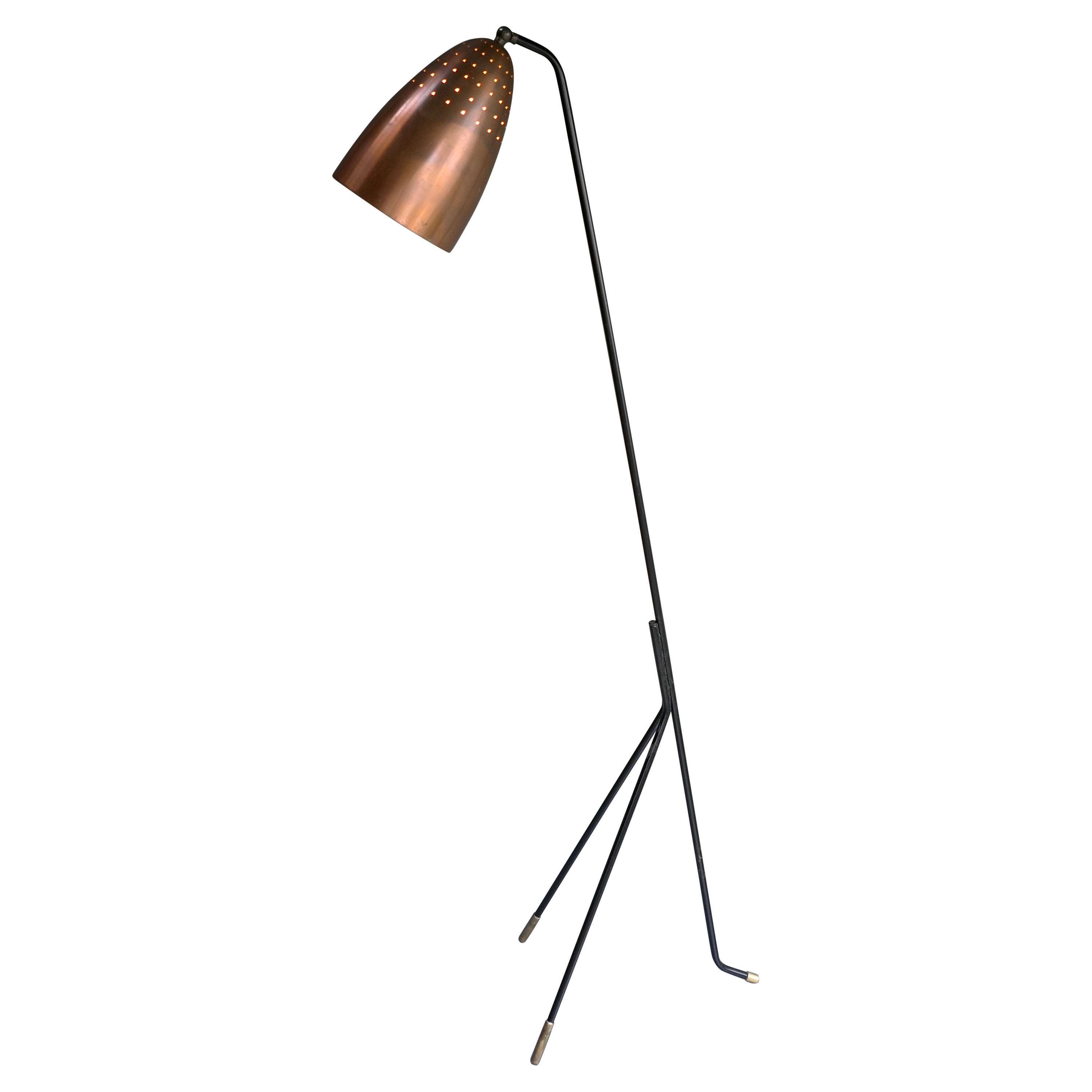 Copper Grasshopper Floor Lamp by Svend Aage Holm Sorensen, Denmark, 1950s