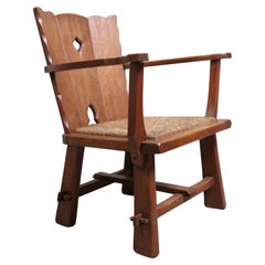 Story Book Dutch Brutalist Wabi Sabi Oak and Rush Fire place Lounge Chair