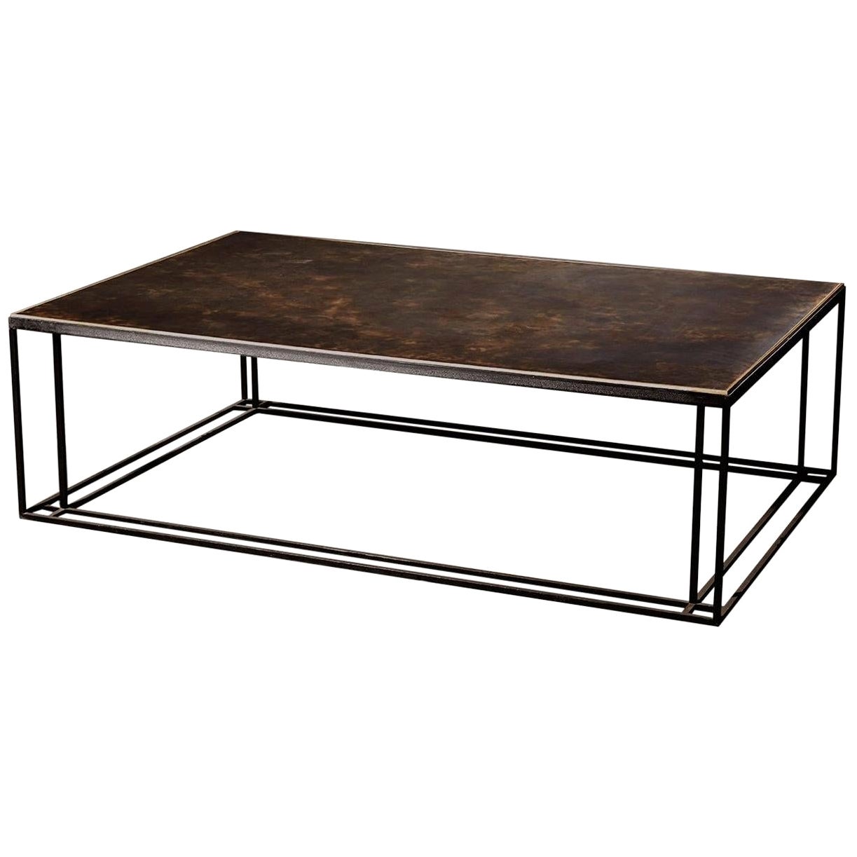 Binate Coffee Table — Medium — Blackened Steel Frame — Patinated Brass Top For Sale