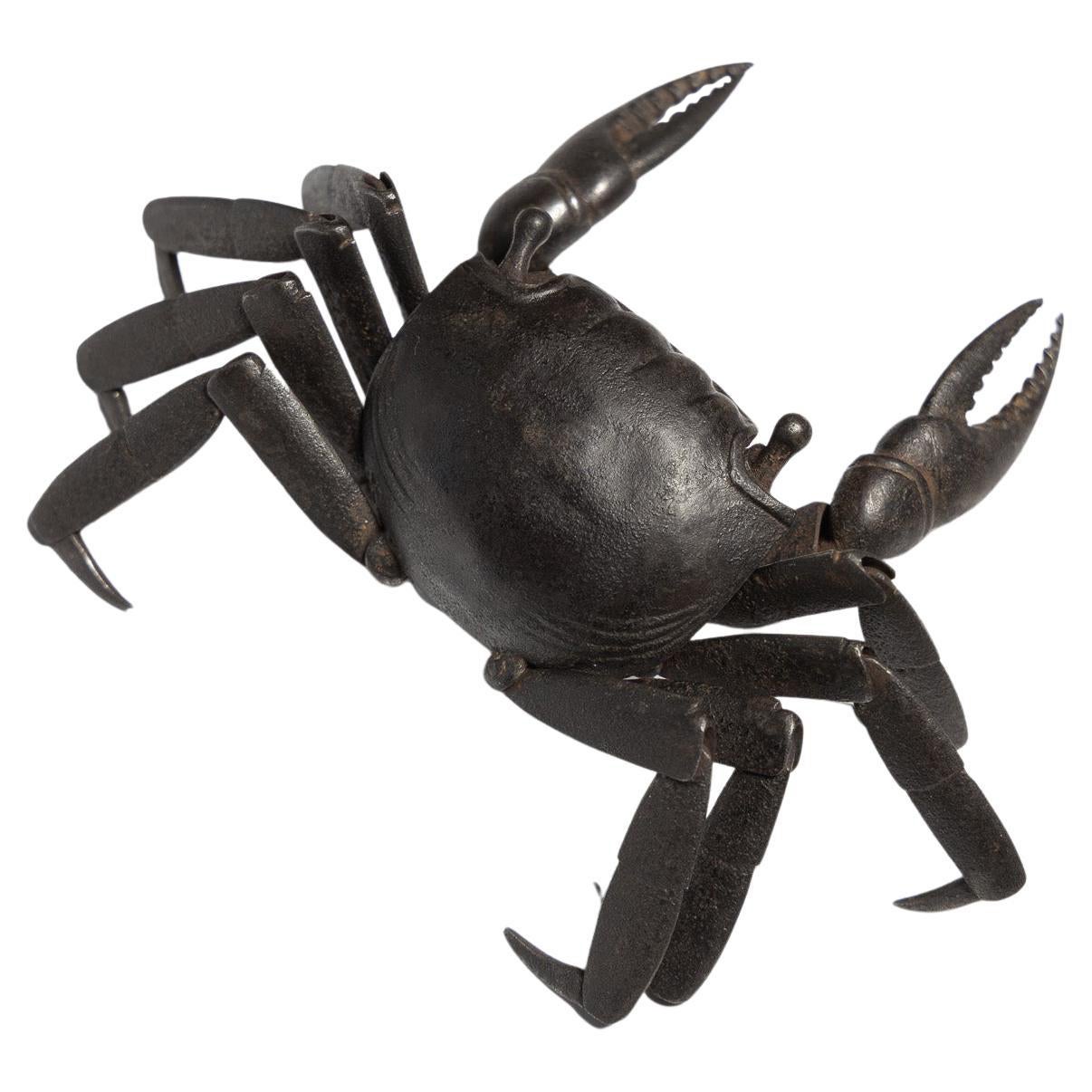 Jizai Okimono, Russet-Iron bewegliche Figur einer Krabbe im Angebot