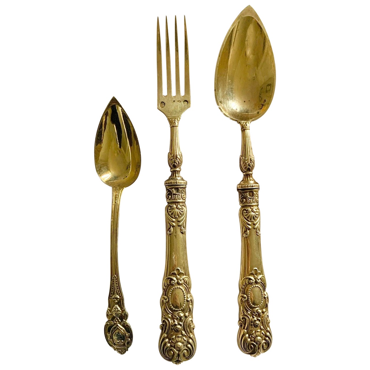 Gilded Cutlery Set in Vermeil Louis XIV Style Napoleon III Era 19th Century For Sale