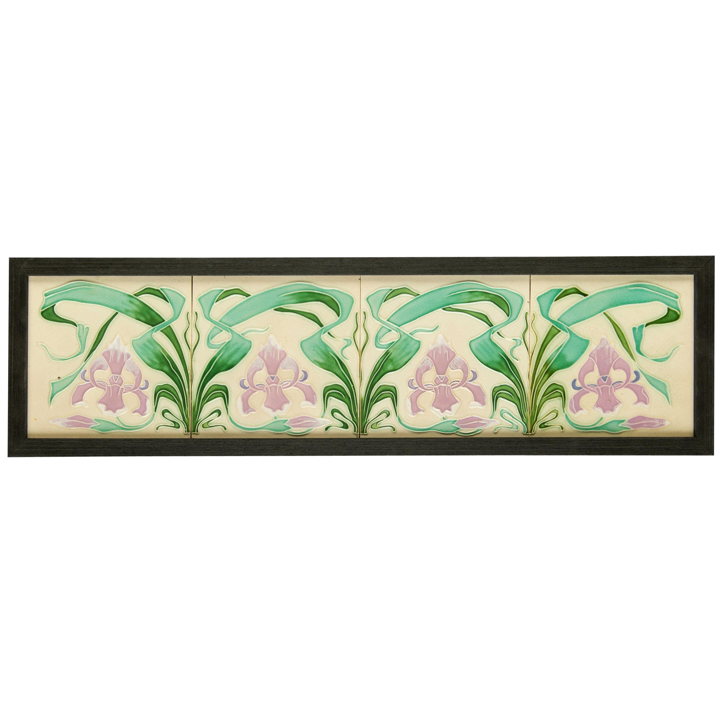 Art  Nouveau Ceramic tile 6 "  inserted in wood framed 8 X 8 Inches #9 