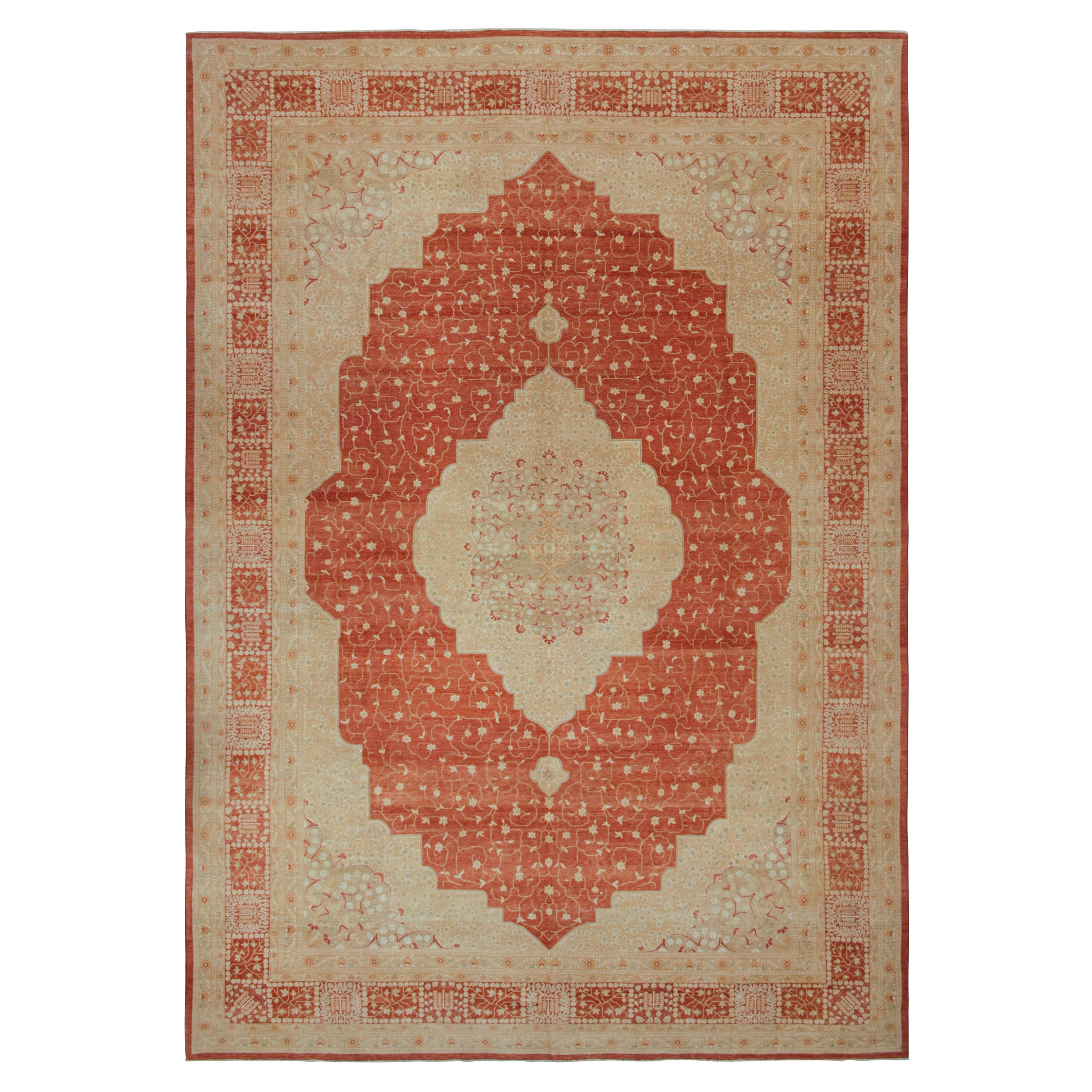 Rug & Kilim’s Tabriz Style Rug in Gold Brown and Red Medallion Pattern For Sale