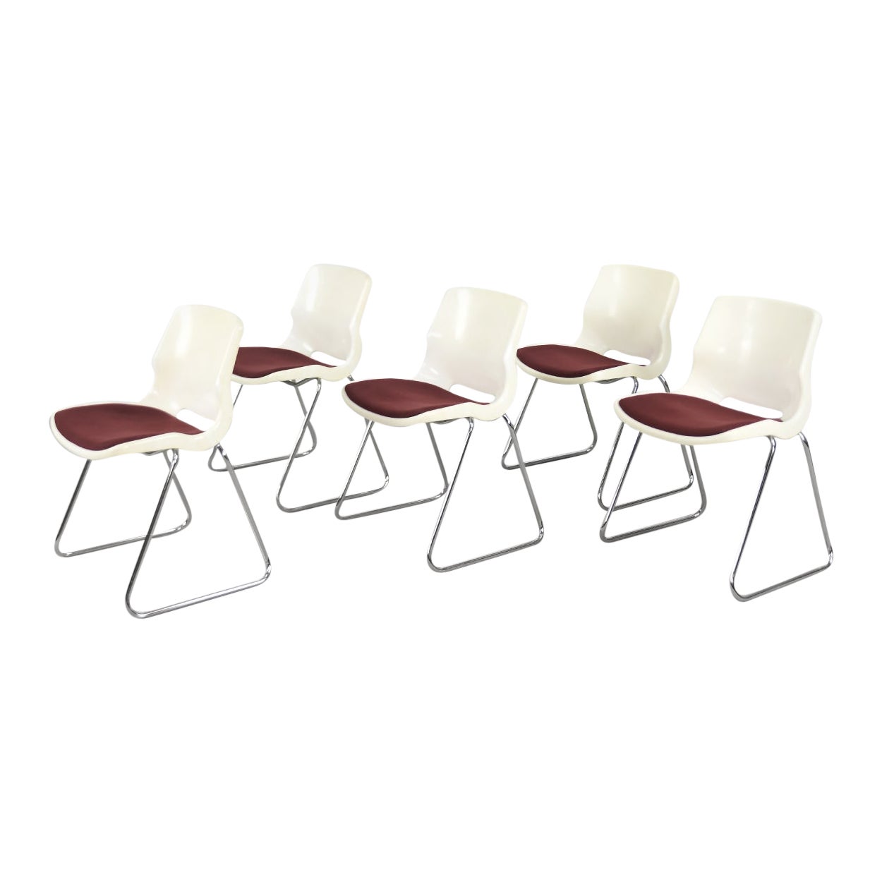 Set of 5 Vintage Mid-Century Modern Scandinavian Plastic & Fabric Chairs, 1970s
