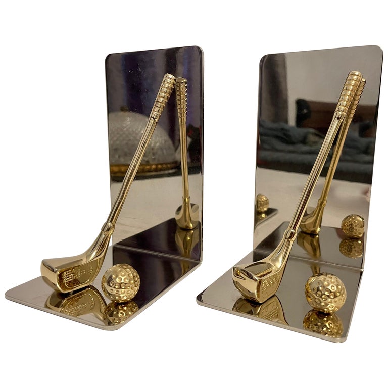 Brass and Chrome Golf Club Bookends For Sale at 1stDibs