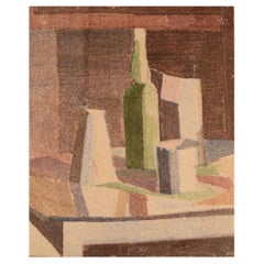 Swedish Artist, Watercolor on Heavy Stone Tile, Modernist Still Life, Mid-20th C