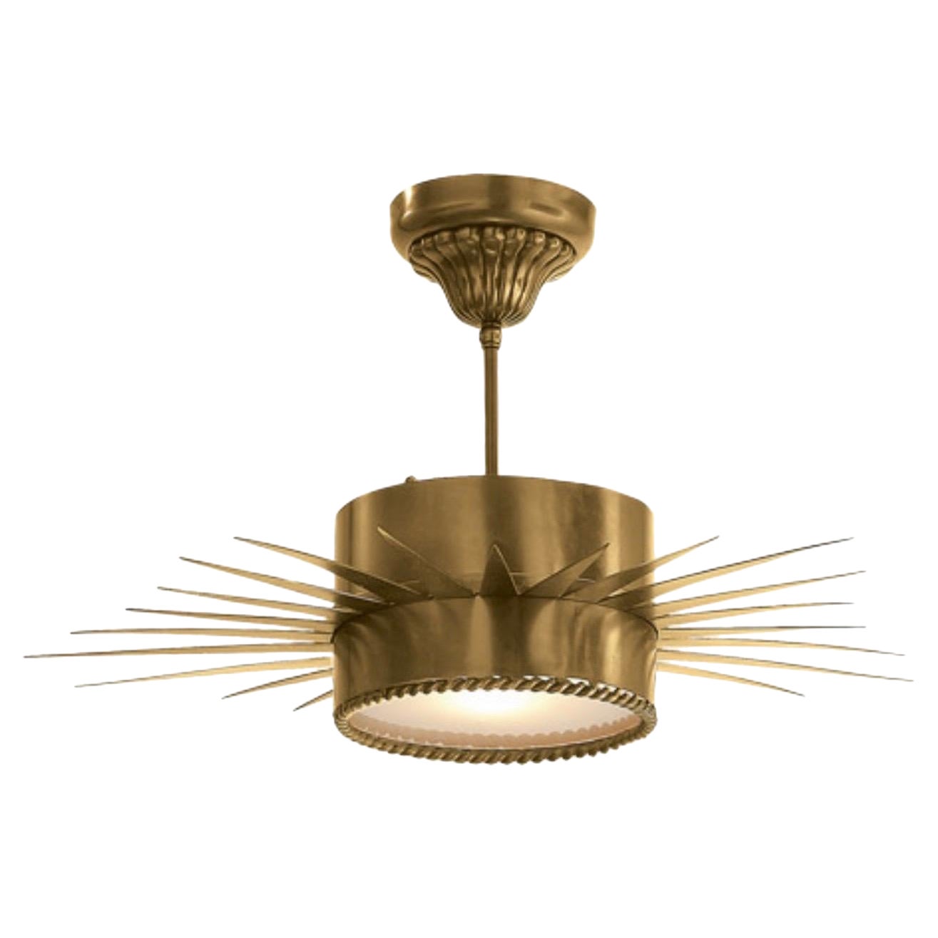 Mid-Century Modern 3 Semi-Flush Mount Brass Frosted Glass Star Pendent Fixtures