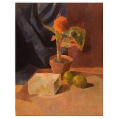 Lars V, artiste suédois, huile sur panneau, nature morte moderniste, daté de 1945