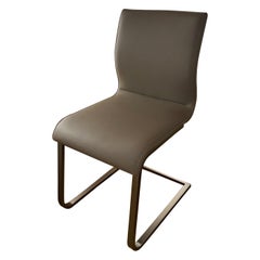 Set of 4 Taupe Leather Chairs with Bronze Cantilever Frame