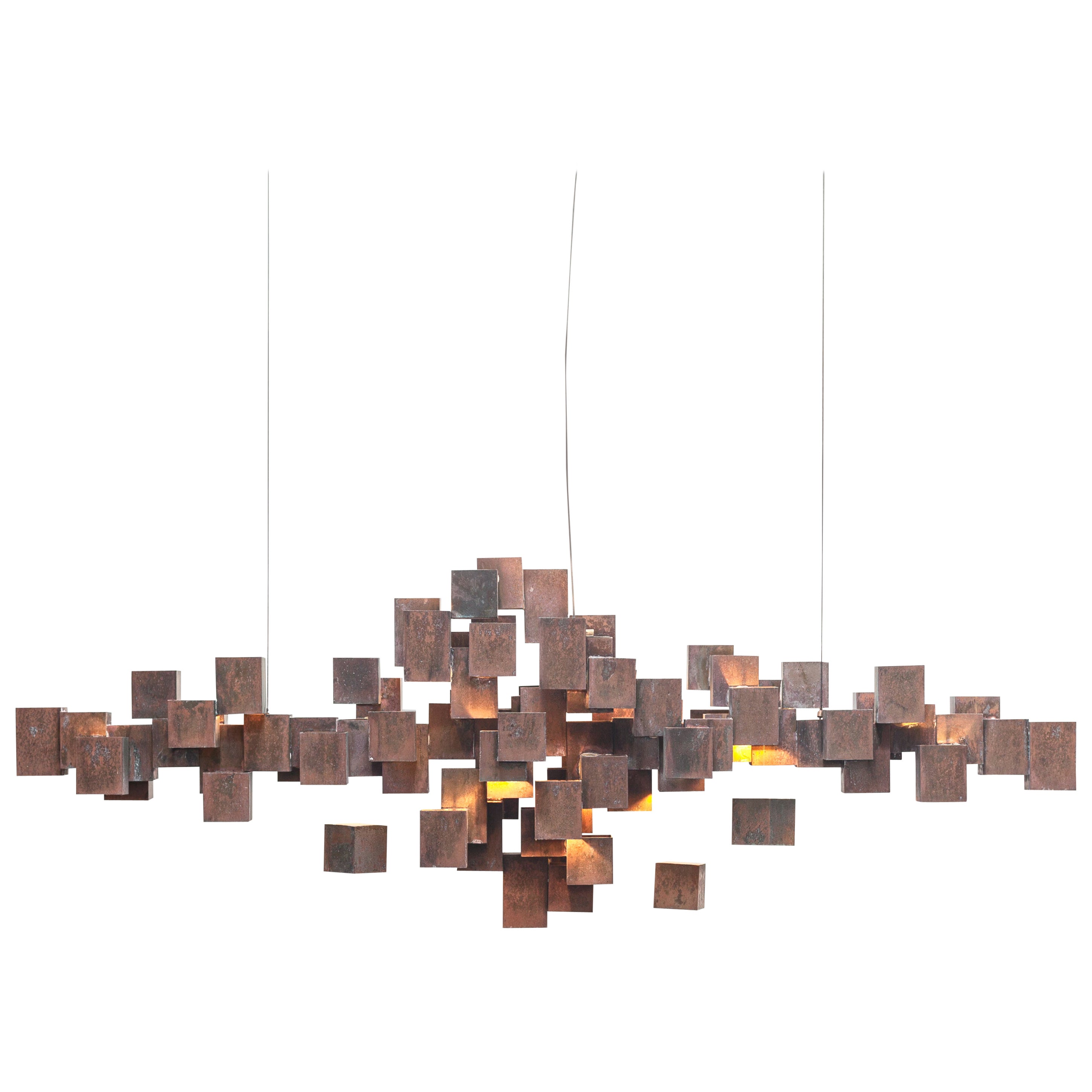 Rusty Brass Cube Contemporary Chandelier by HP Sommer for Morghen Studio