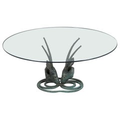 1970's Mid-Century Modern Ibex Coffee Table with Bronze Base & Glass Top