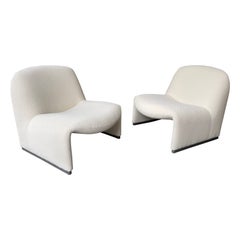 Pair of Slipper Chairs Alky Bouclé Fabric by Giancarlo Piretti, Italy, 1969