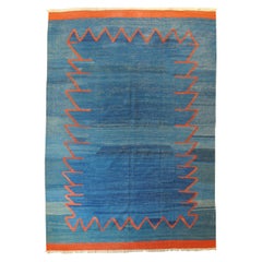 20th Century Unique Blu and Red Konya Turkish Kilim, ca 1950