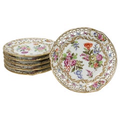 6 assiettes en porcelaine anciennes réticulées de style Dresde Bloch & Bourdois