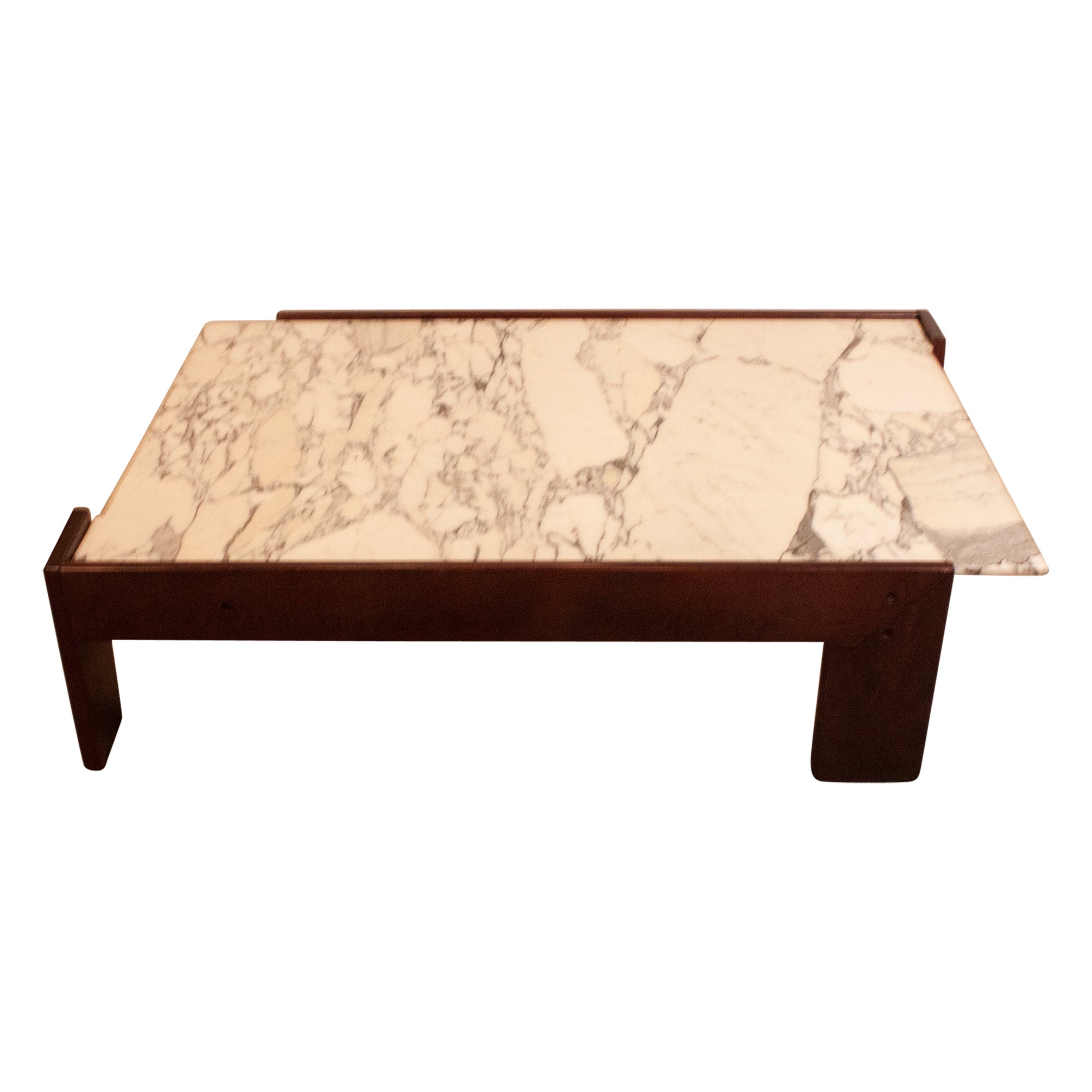 Coffee Table, Wood and Marble Designed by Antonio Moragas, Spain, 1970's For Sale