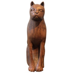 1940s Wood Sculpture of a Cat