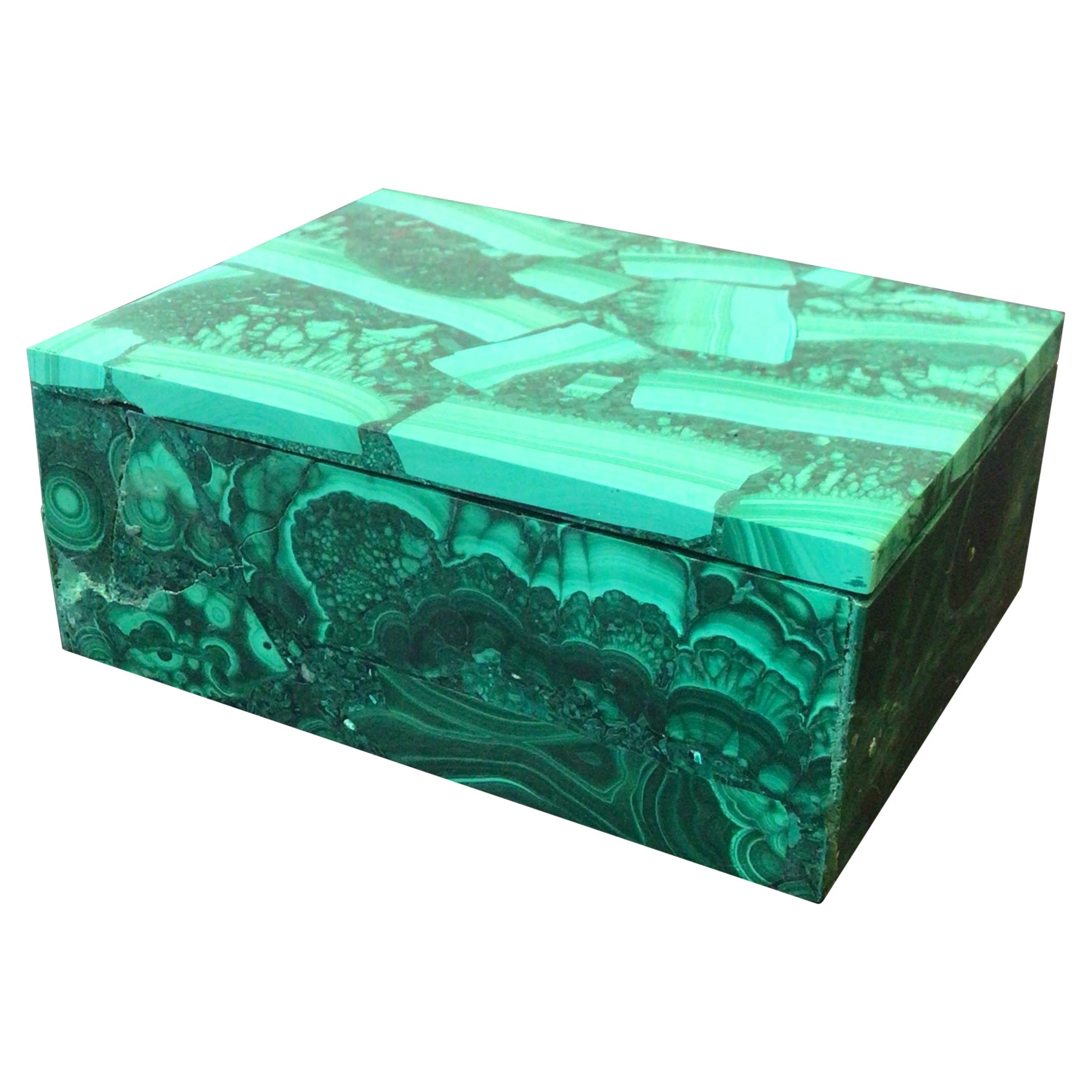 Green Marble Jewelry Box Malachite Random Mosaic Rare Inlay Girlfriend Gift M351 