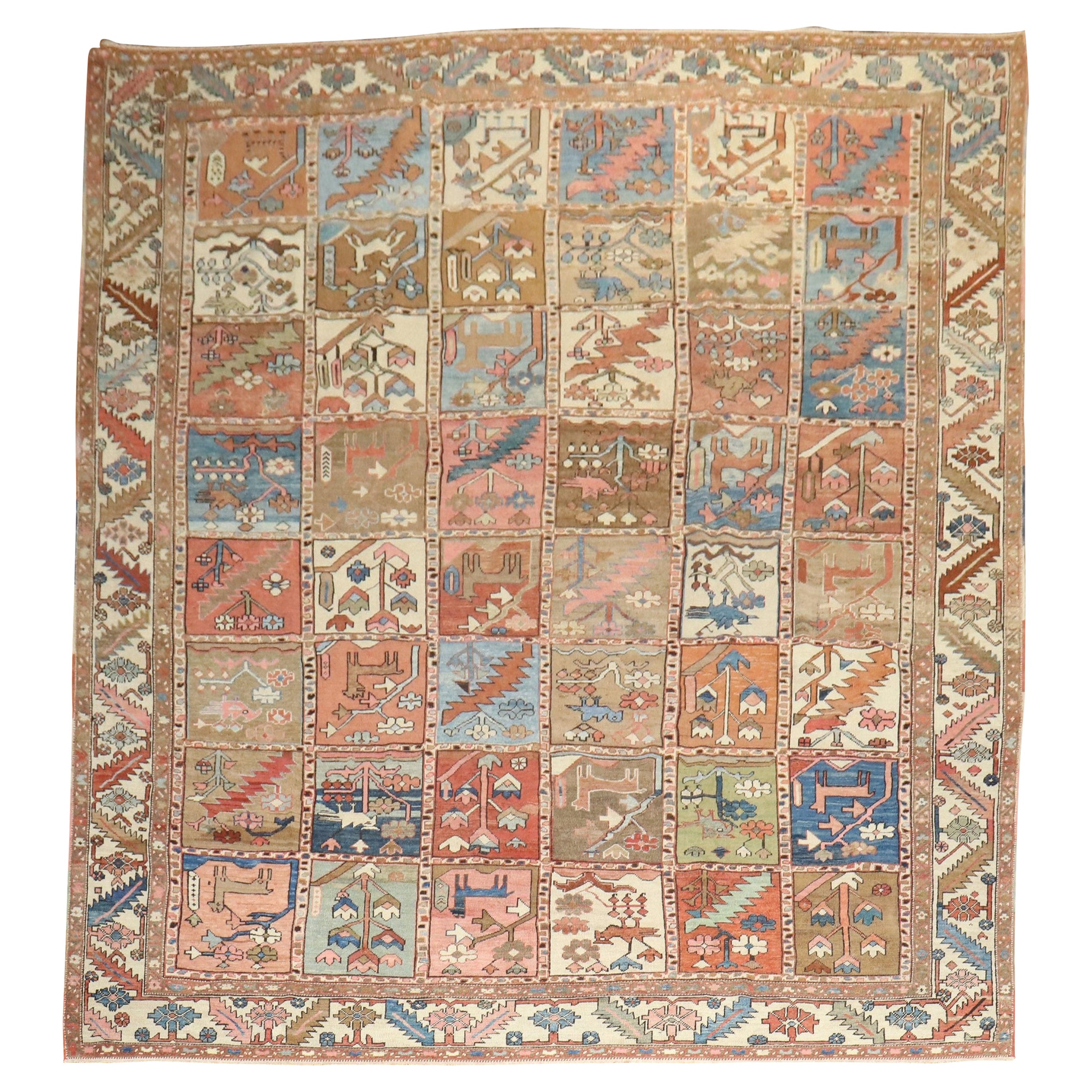 Antique Persian Heriz Pictorial Room Size Rug For Sale