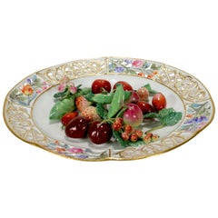 Antique Meissen Porcelain Trompe L'oeil Plate with Fruit & Vegetables