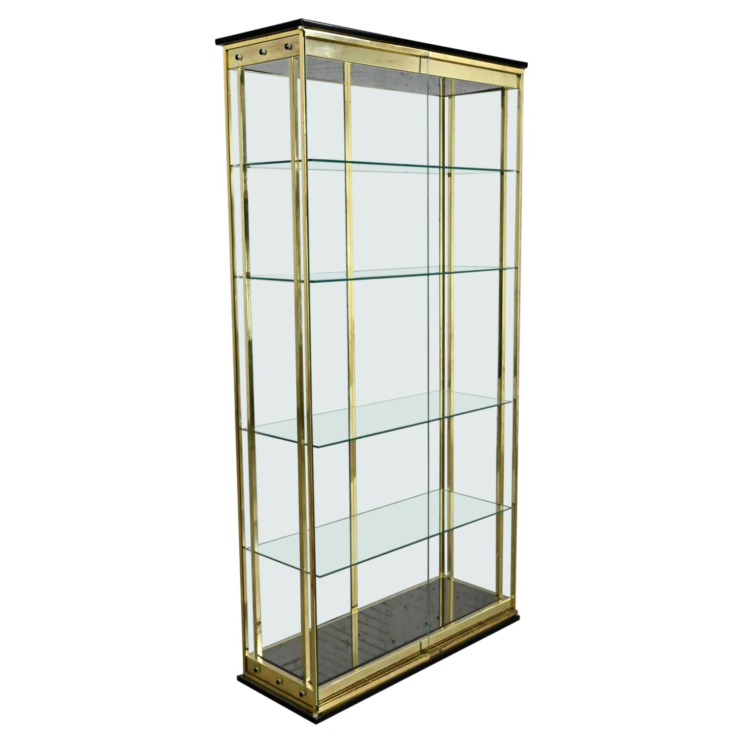 Modern All Glass Lighted Display Cabinet Brass Plated Framework by DIA