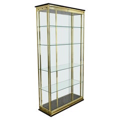 Vintage Modern All Glass Lighted Display Cabinet Brass Plated Framework by DIA