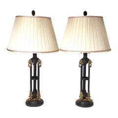 Pair of Brass and Metal Regency Style Table Lamps with Lion Motif Mounts