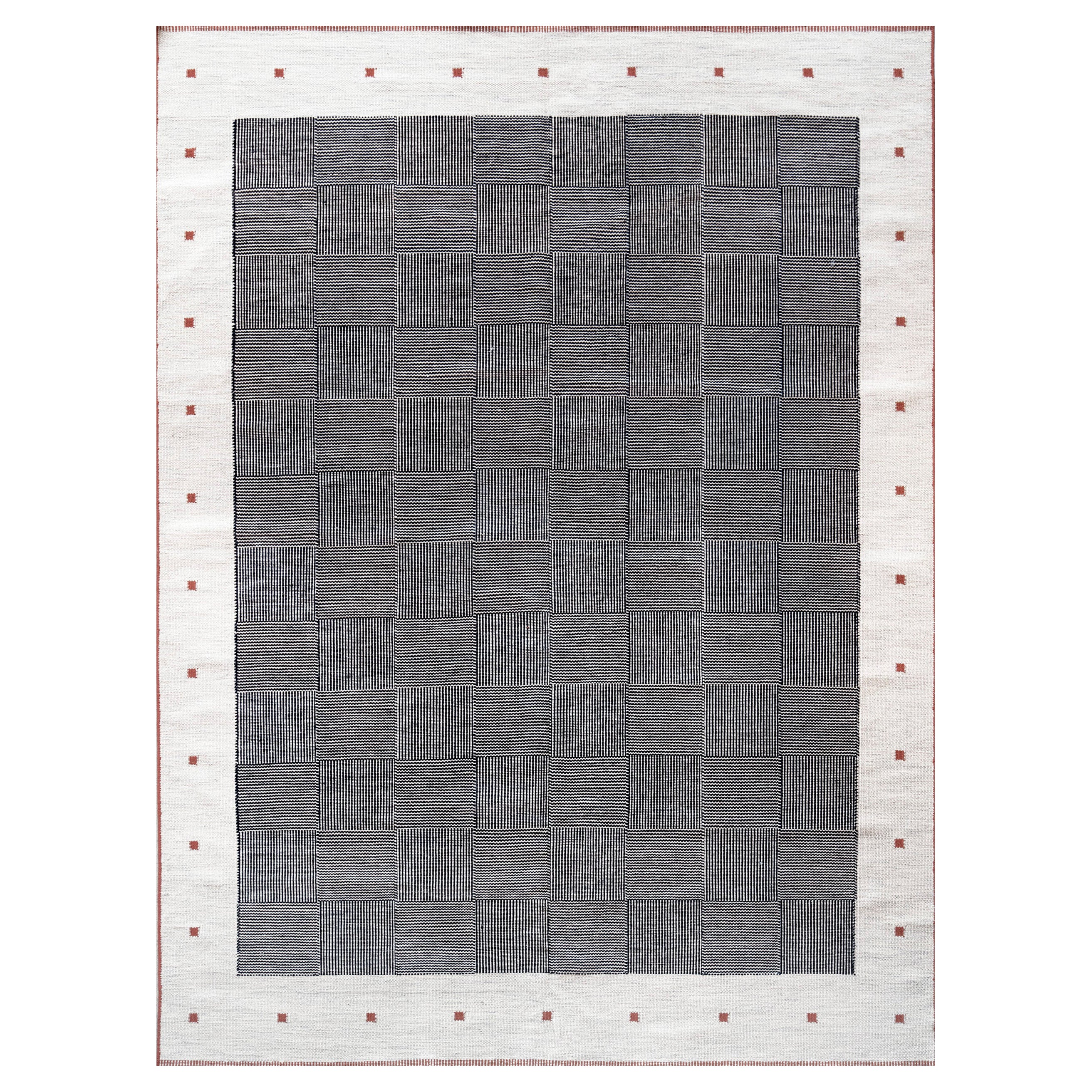 Handwoven Contemporary Swedish Inspired Wool Rug For Sale
