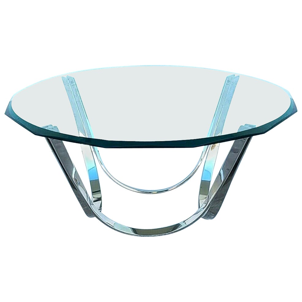 Roger Sprunger for Dunbar Chrome Glass Coffee Table For Sale