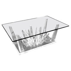 Lucite "Ice Crystals" Base Rectangle Glass Top Mid-Century Modern Coffee Table