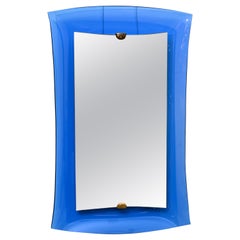 Retro Cobalt Blue Glass Frame Mirror Italy C1950