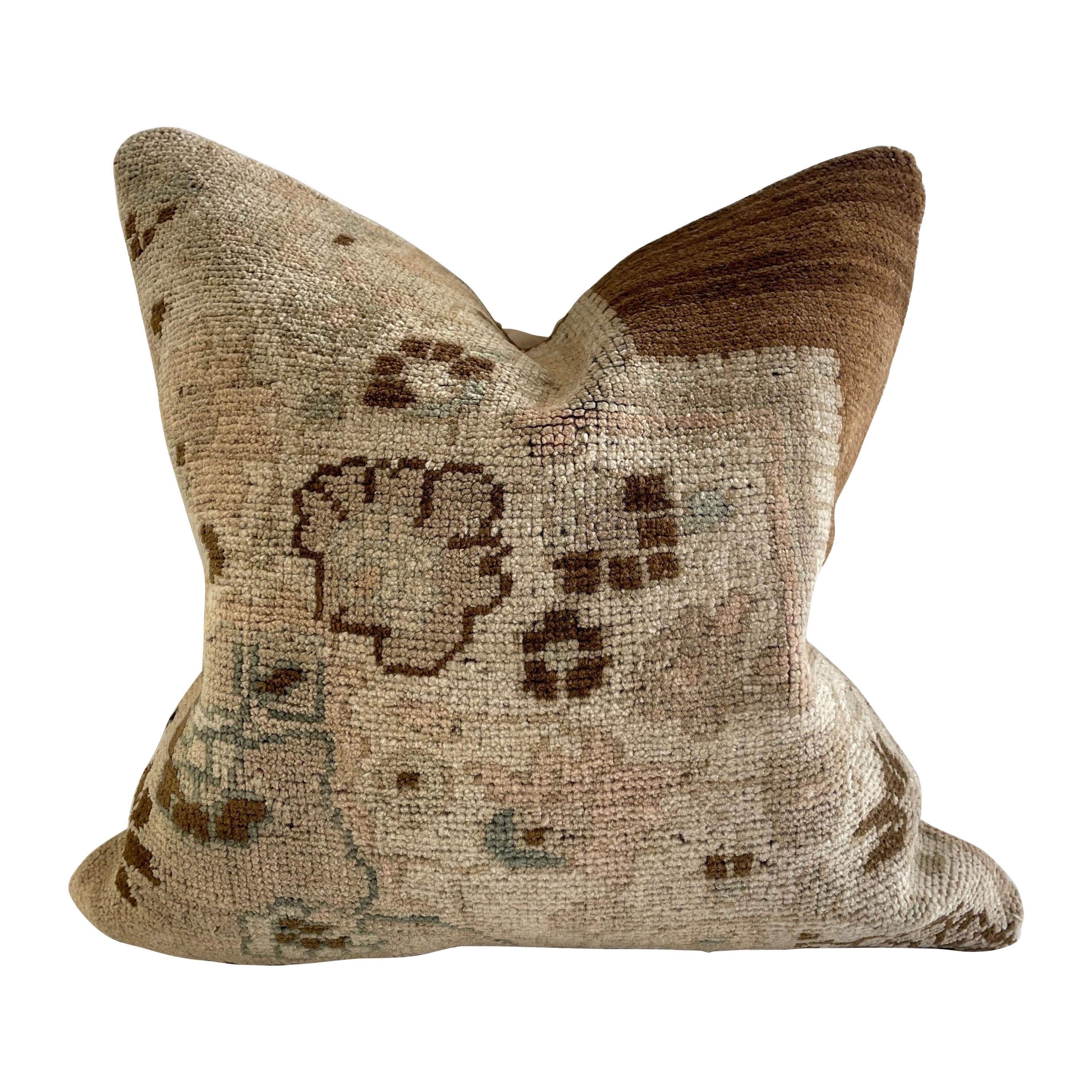 Vintage Custom Made Batik Blue Accent Pillow with Down Feather Insert