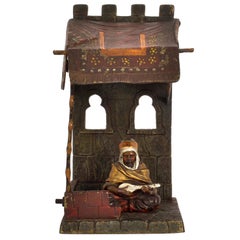 Antica lampada in bronzo di Vienna dipinta a freddo Franz Bergman Orientalista Arabo 1920