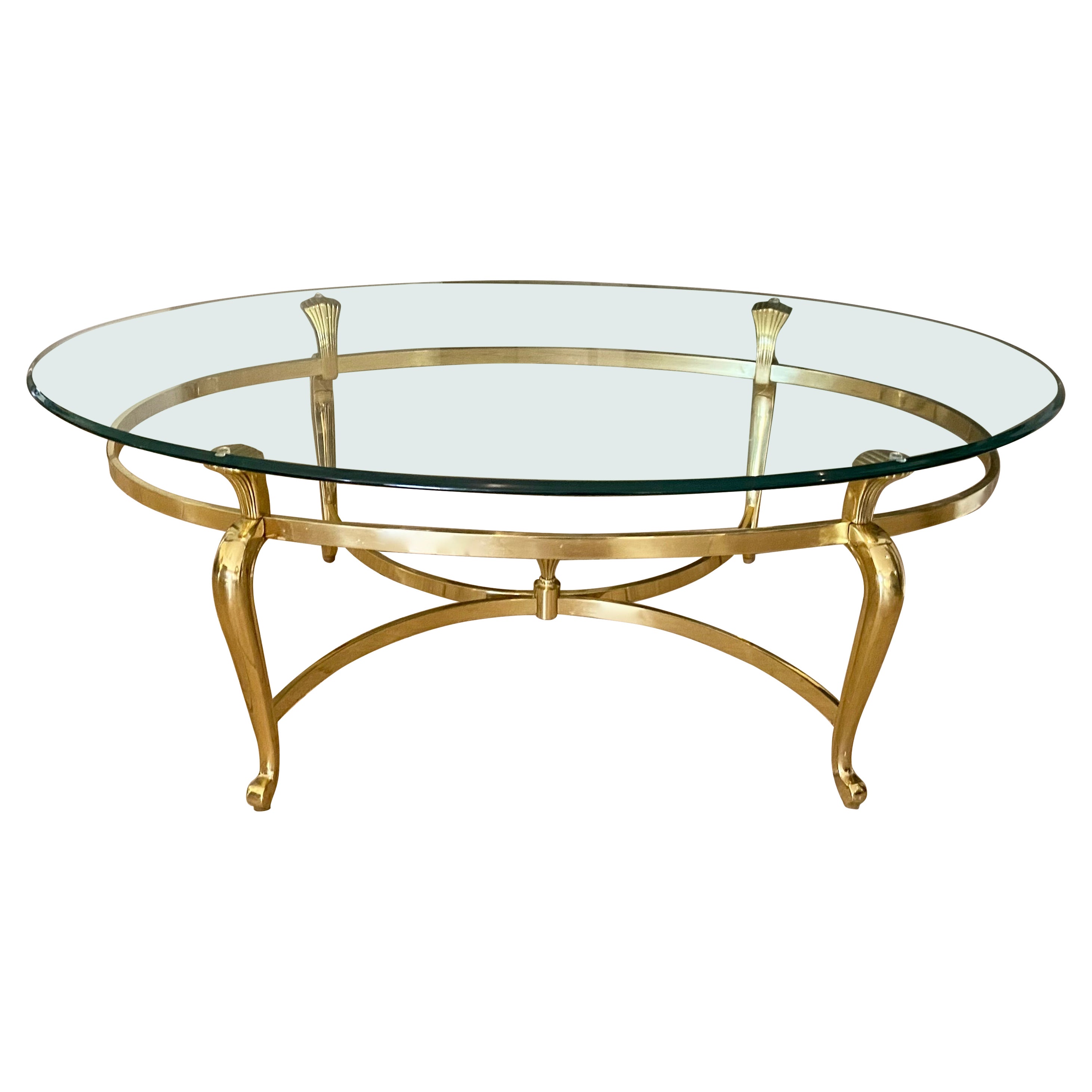 French Style Brass Oval Coffee Cocktail Table