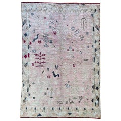 Vintage Turkish Wedding Rug in Light Pink Grey Blue and Red Colors