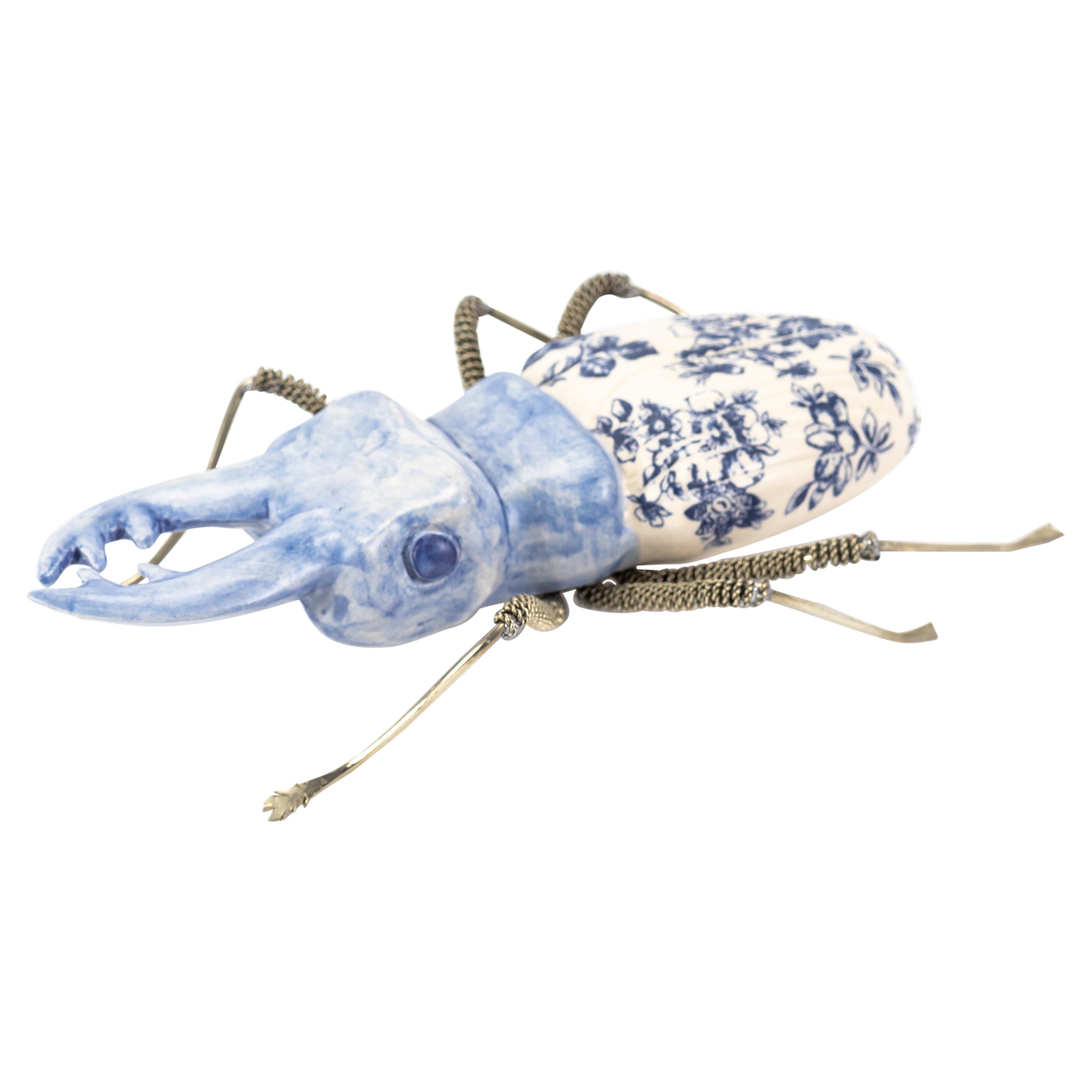 Ceramic Stag Beetle and White Metal by Estudio Guerrero