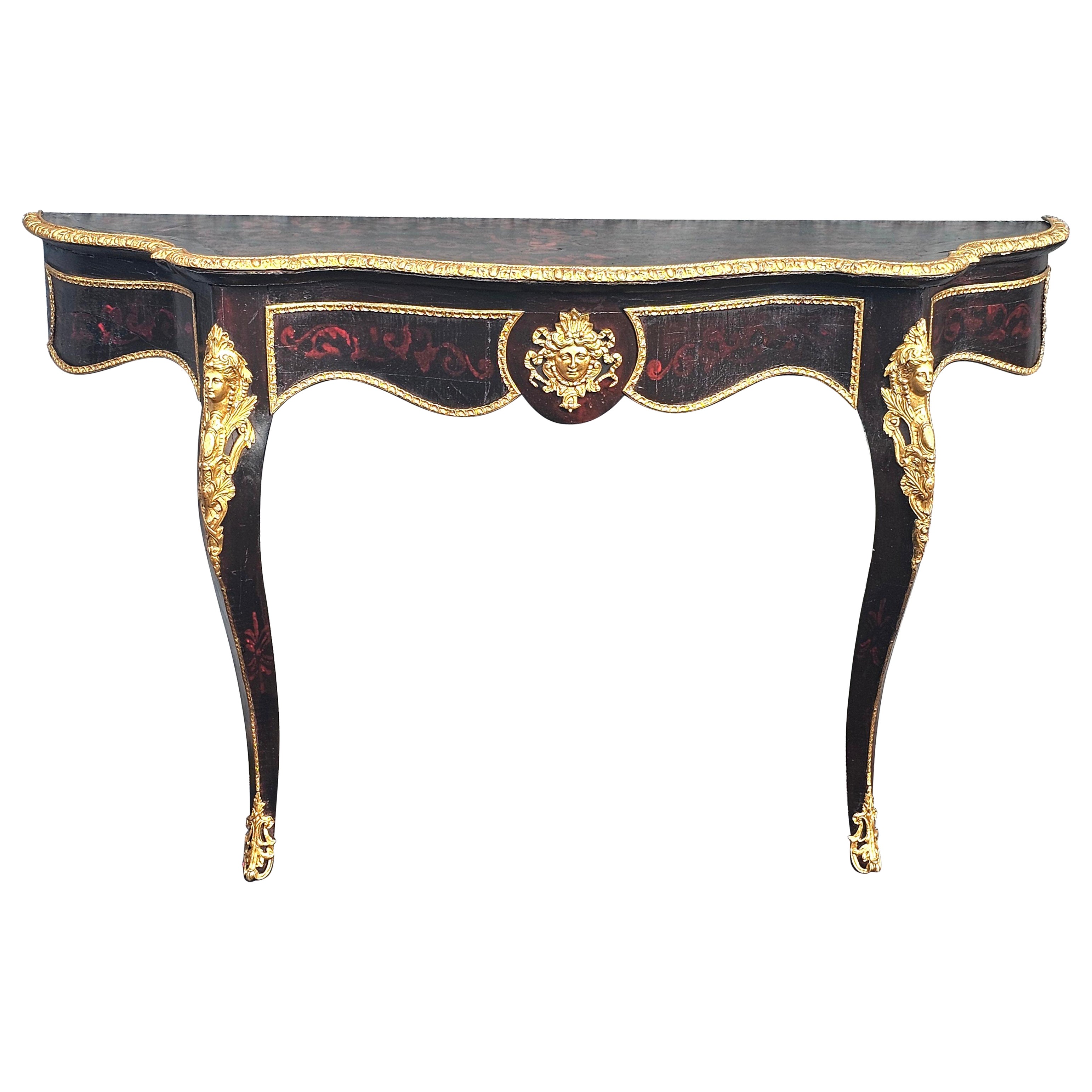 Large Louis Phillipe Ormolu & Giltwood French Console Wall Table, Circa 1840s