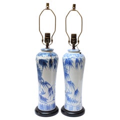 Pair of Vintage Cobalt and White Chinoiserie-Style Porcelain Table Lamps