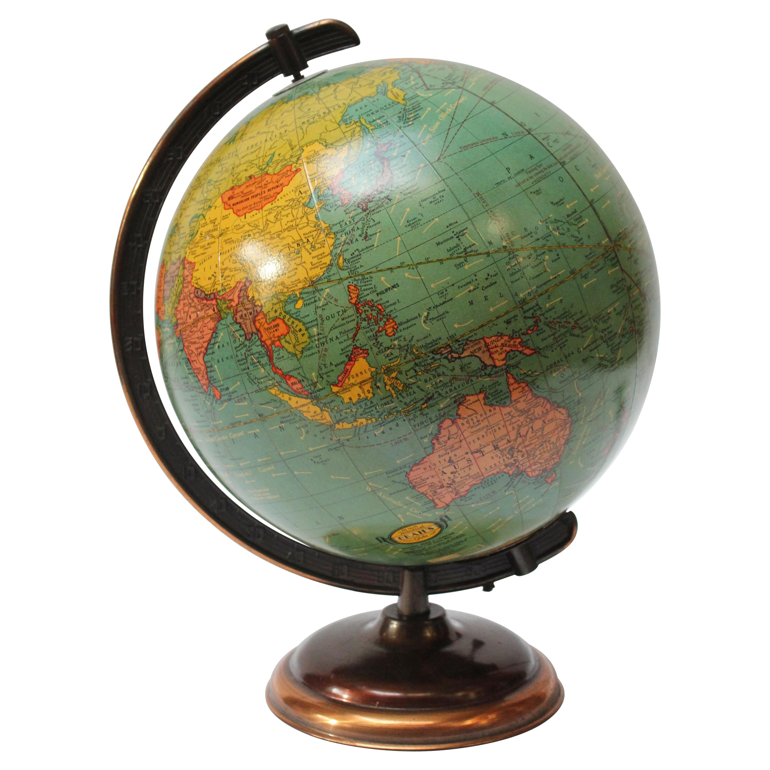 Mid-Twentieth Century Illuminated Terrestrial Glass Globe by George F. Cram For Sale