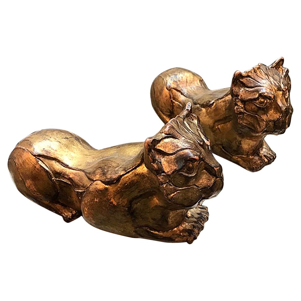 Early 20th Century Gilt Terracotta Cats
