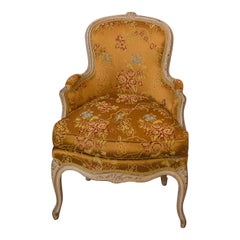 19th Century Gilt Wood Arm Chair Bergère, New Yellow Silk Upholstery