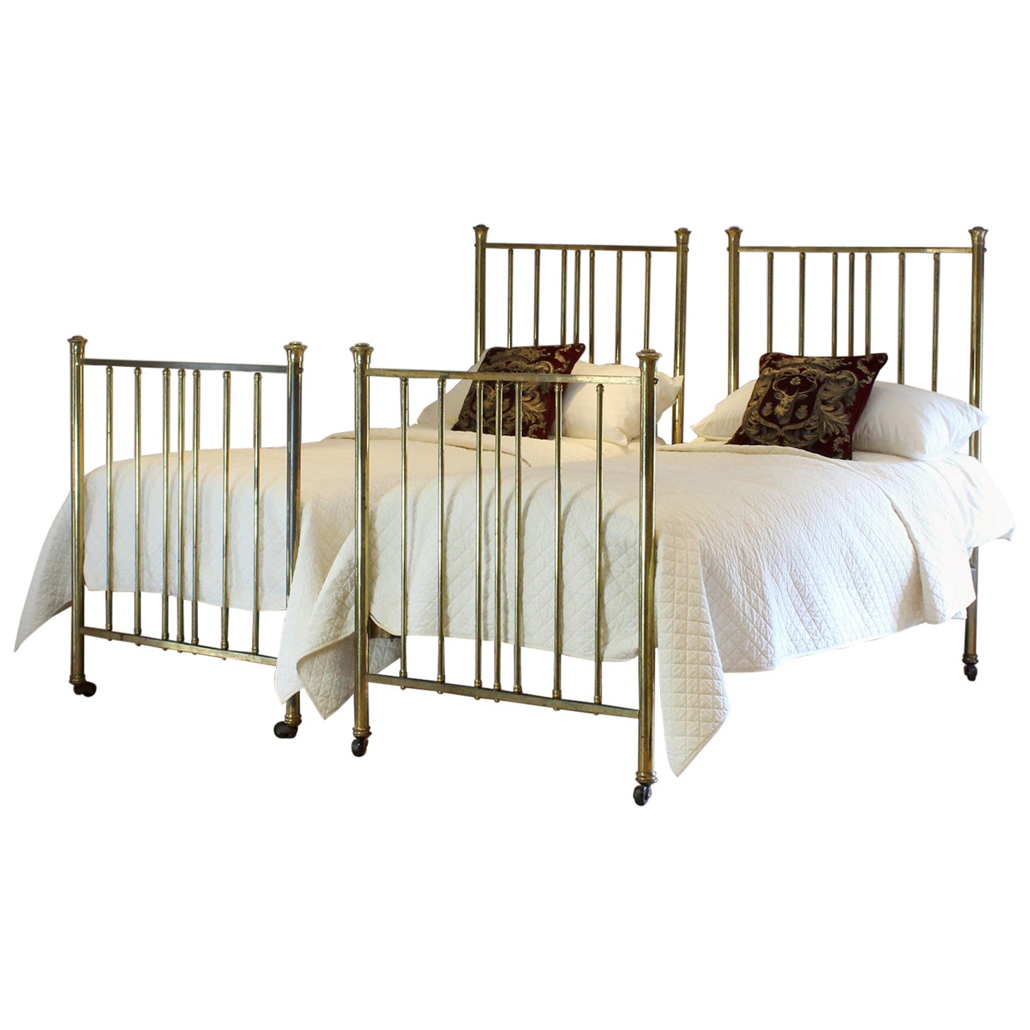 Matching Pair of Brass Antique Beds MP49
