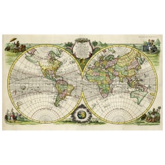 Rare Original Double Hemisphere World Map with Allegorical Figures, 1785