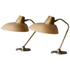 American Designer, Adjustable Desk Lights, Brass Fiberglass Raffia America 1950s