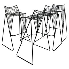 1980, Set of Four Vinatge Stools, in Black Iron with Footrest